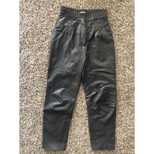 Charcoal grey genuine leather high waisted pants